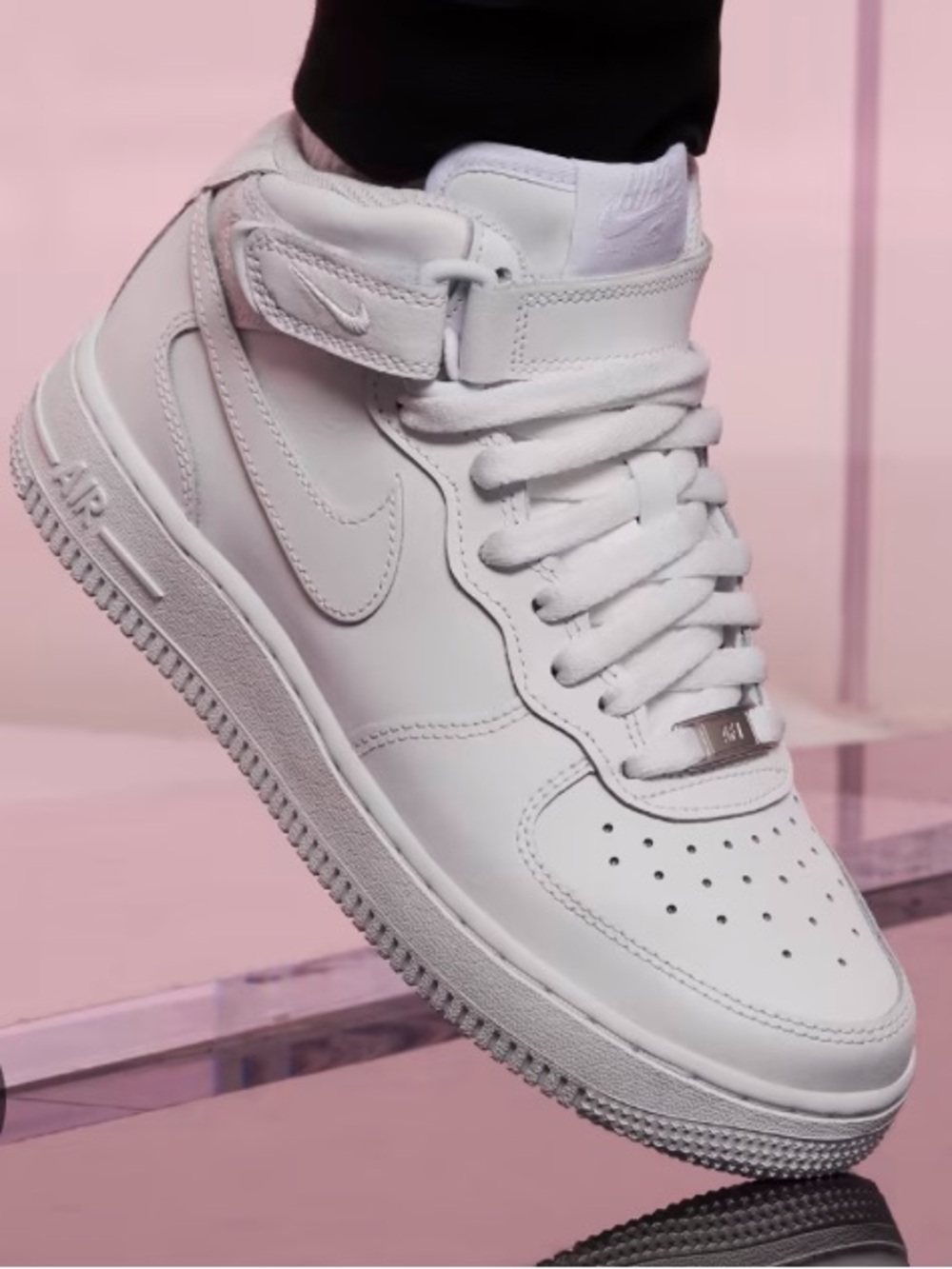 Nike White High-Top Leather Sneakers with Ankle Strap